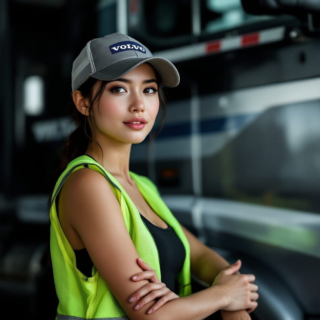 Thai Woman Truck Driver in Realistic Style