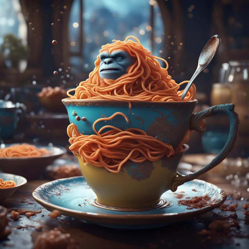 Yeti Spaghetti in Teacup: Fantasy Concept Art