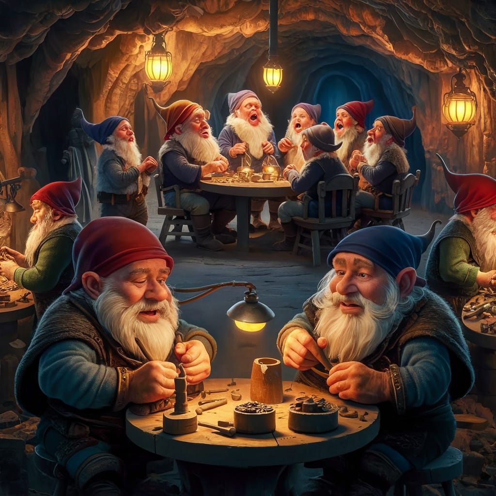 Dwarves Working and Singing in Subterranean Workshop