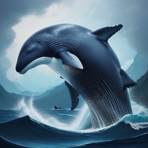Epic Anime Hero Confronts Majestic Whale in a Vibrant Underw...