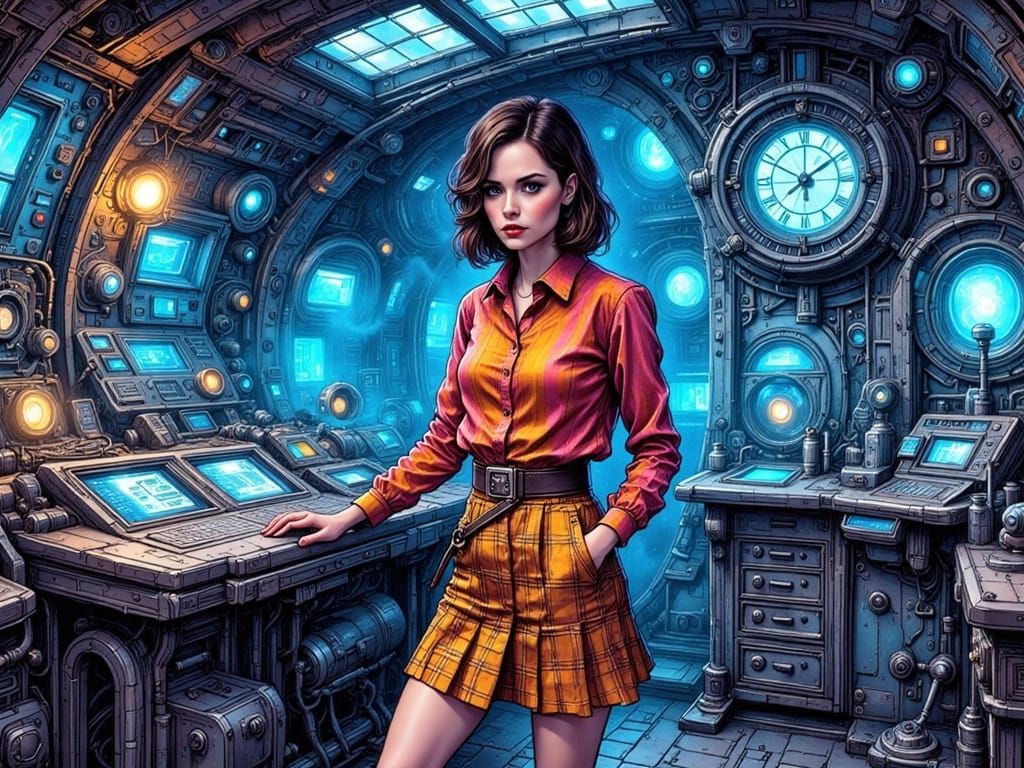 Jenna Coleman in Steampunk Sci-Fi Console Room