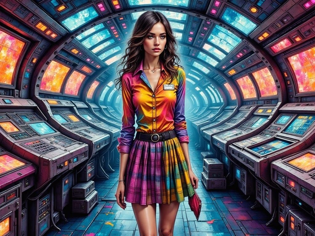 Woman in TARDIS: Sci-Fi Art Inspired by Syd Mead