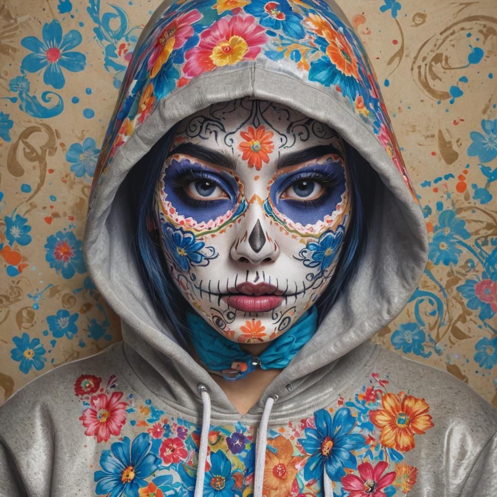 Japanese Catrina Portrait in Urban Street Art Style