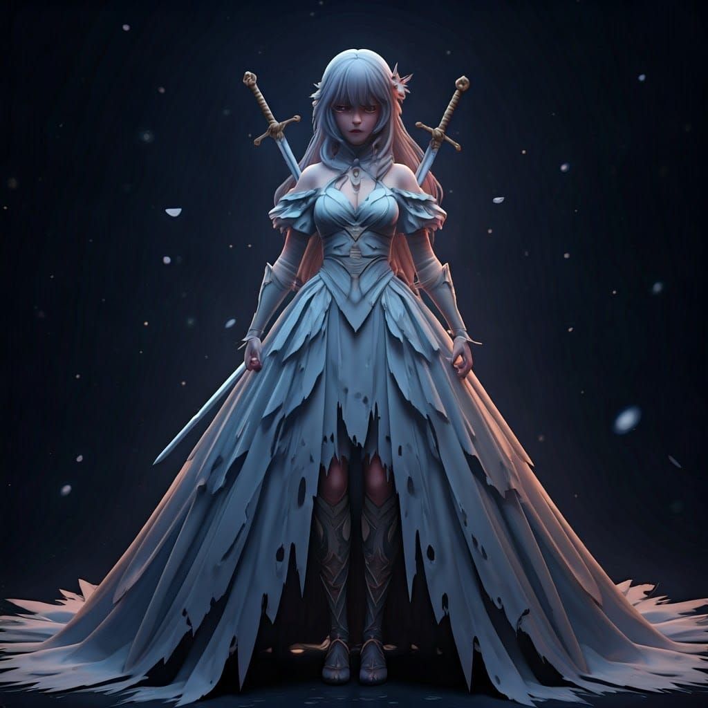 Sorrowful Maiden Pierced by Swords: Anime Style