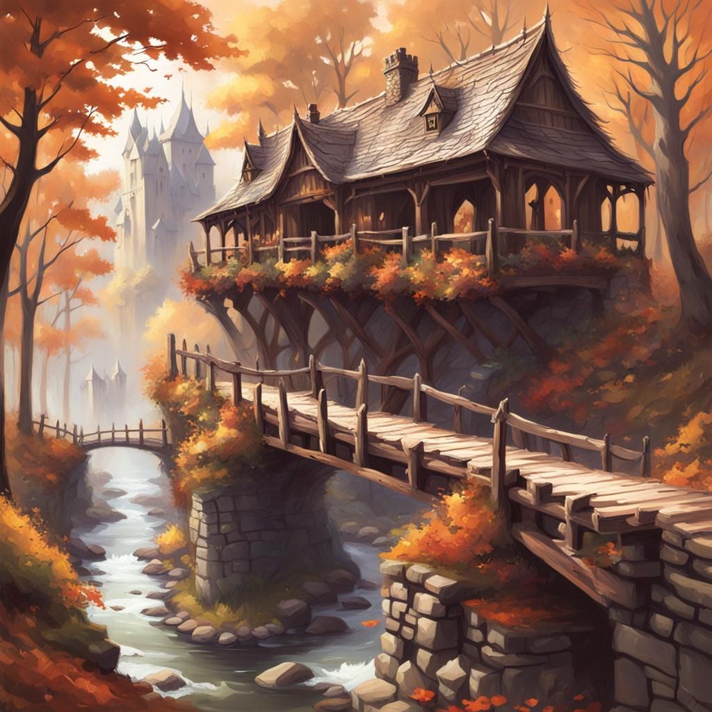 Medieval Autumn Forest Scene in Fantasy Art Style