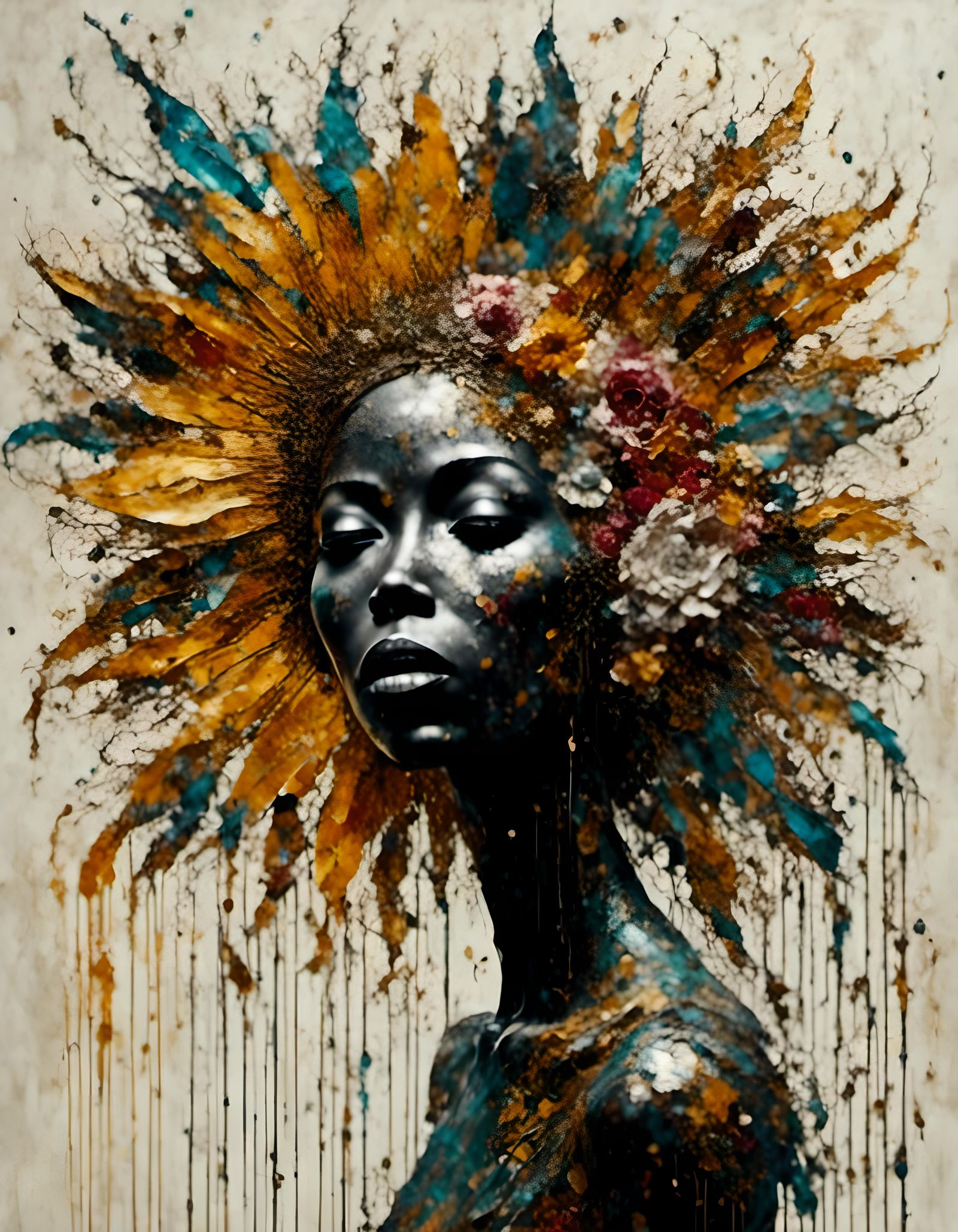 Surreal Sun Cries as Impasto Painting