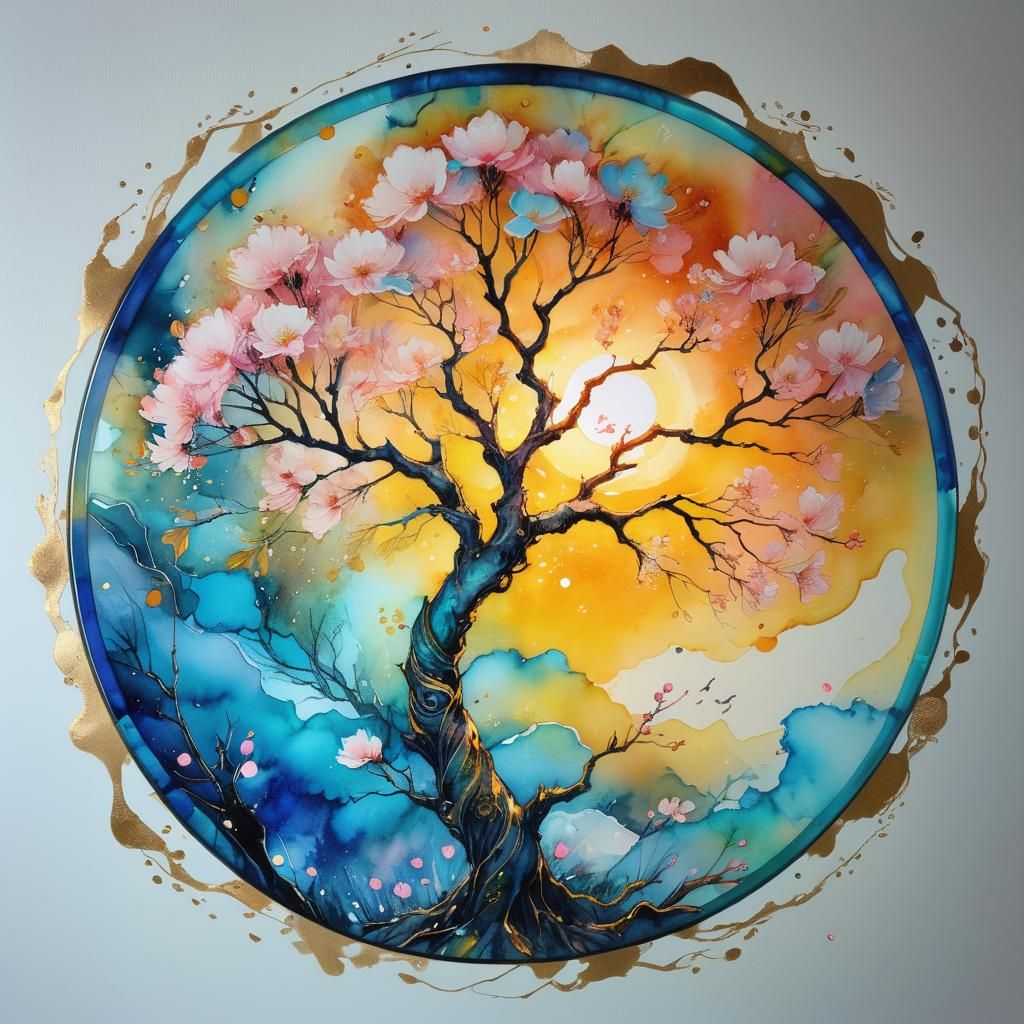 Surreal Twilight Scene in Watercolor Style