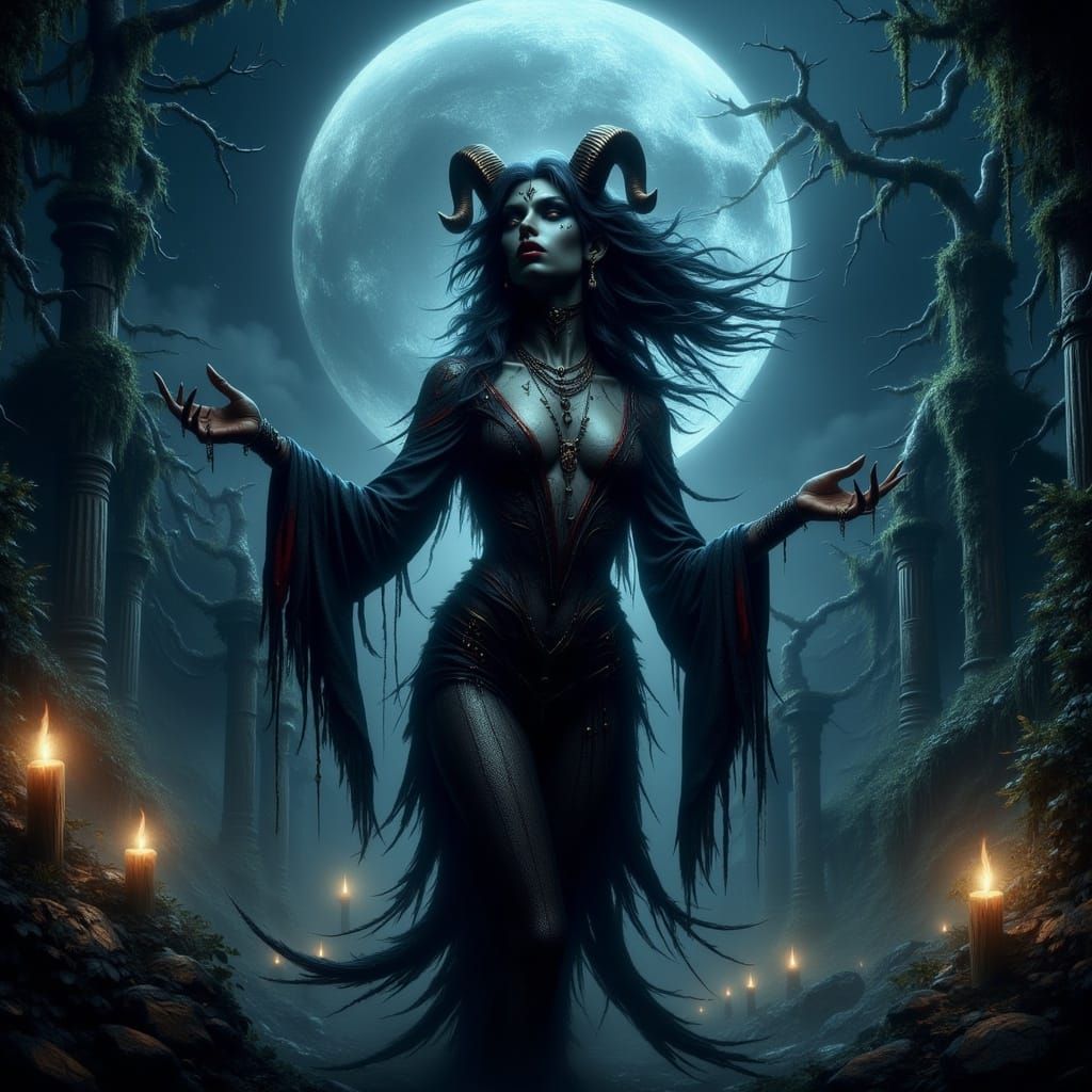 Victorian Demoness in Candlelit Ruins