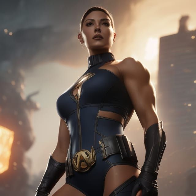 Voluptuous Superheroine in Dark Sci-Fi Concept Art