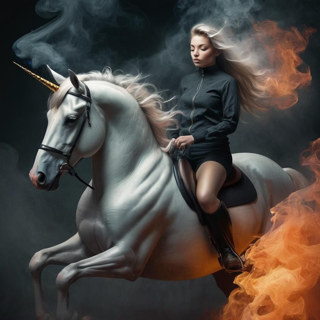 Unicorn Rider in Candle Smoke: Abstract Art