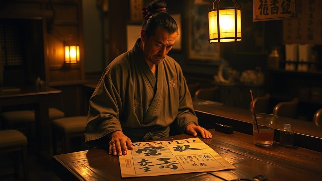 Ronin Enters Dimly Lit Tavern in Cinematic Lighting