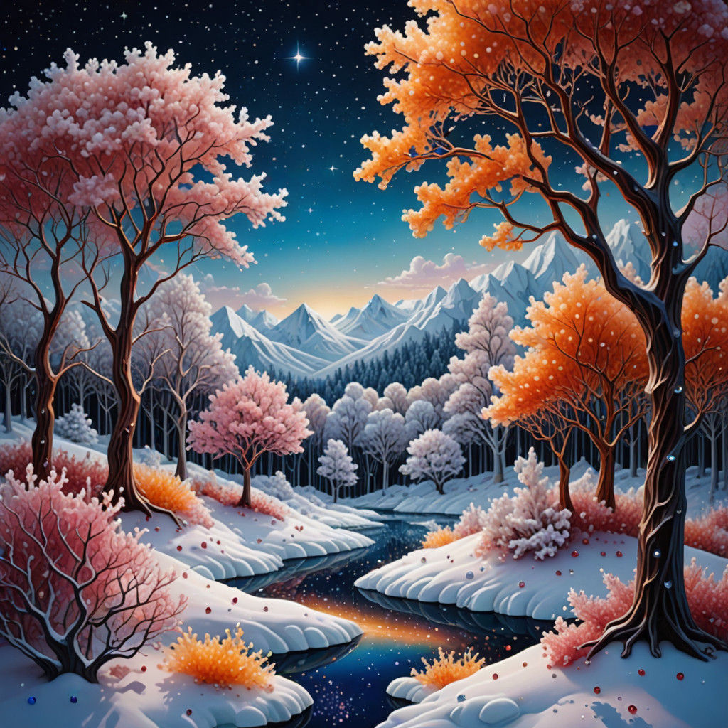 Surreal Winter Landscape in Iridescent Gemstones