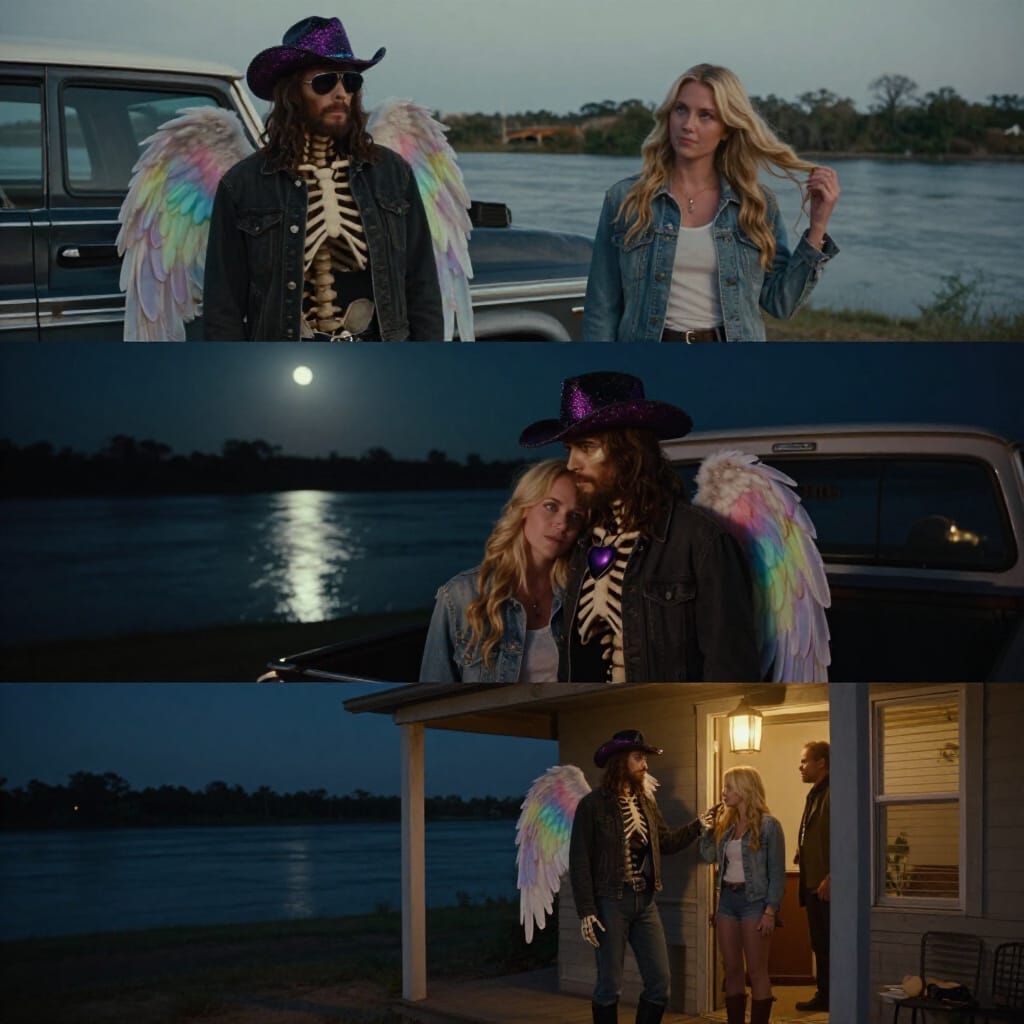 Skeleton Jesus and Woman in Oklahoma Riverbed Dusk Story