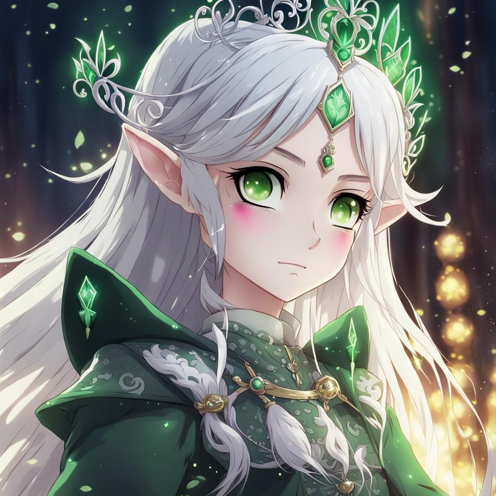 Evil Elf Child with Tiara in Anime Style