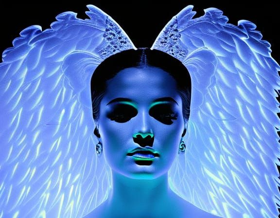 Fluorescent Angel Portrait in Black Light Art Style