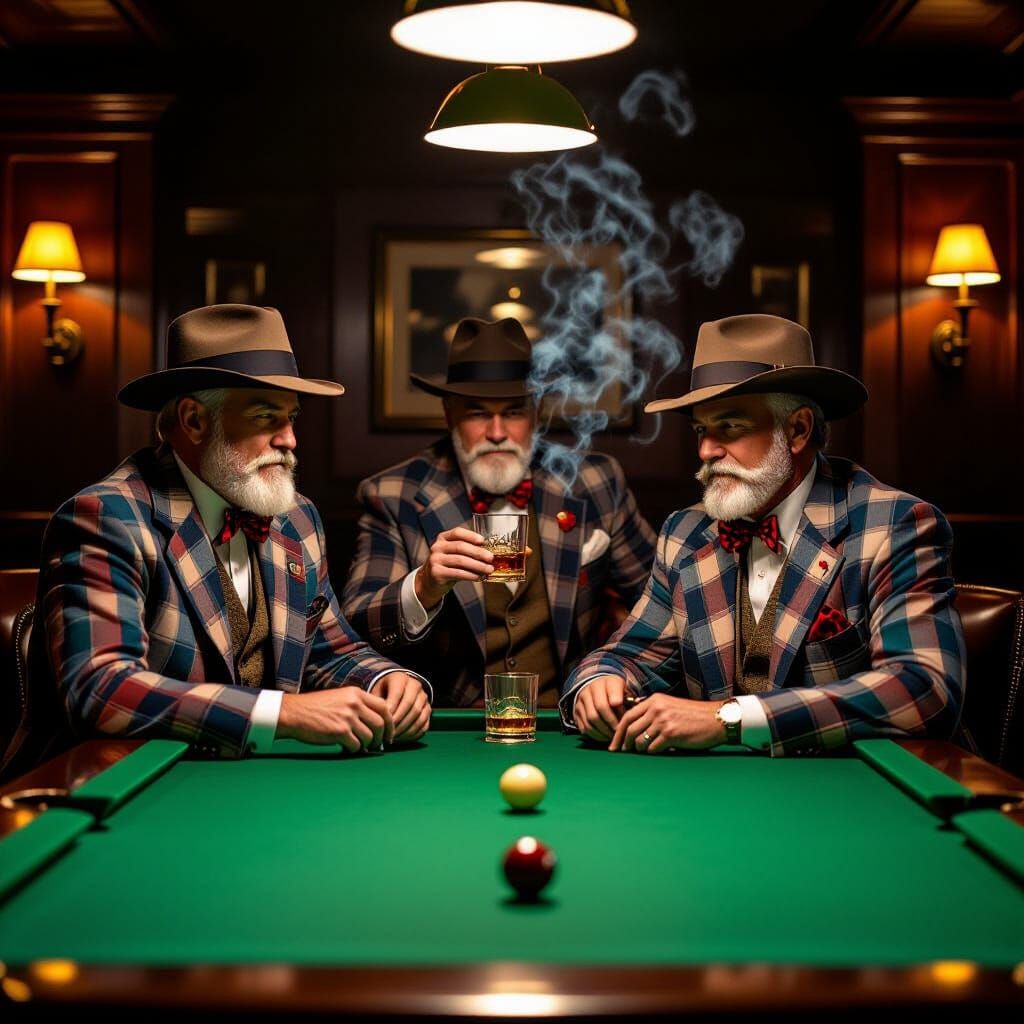 Gentlemen Playing Billiards in Classic Photography Style