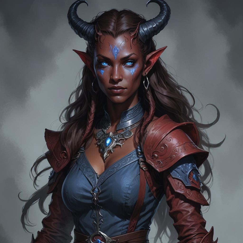 Crimson-Skinned Tiefling with Glowing Blue Eyes