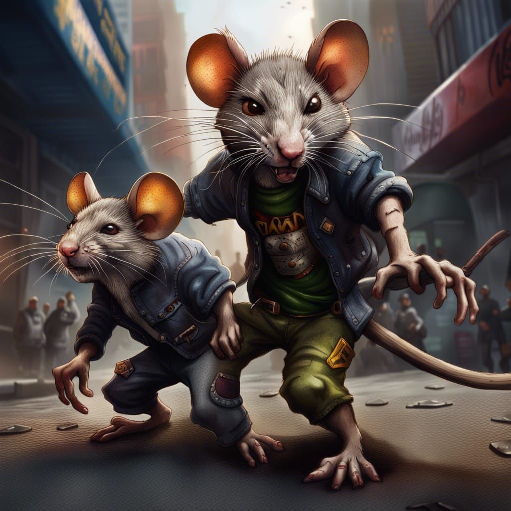 Hyperrealistic Street Rats Ready for Battle