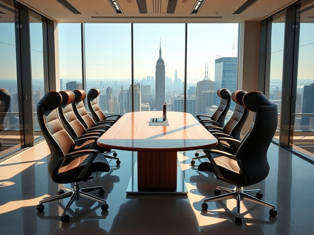 Sleek Futuristic Business Meeting Room in High-Rise Office