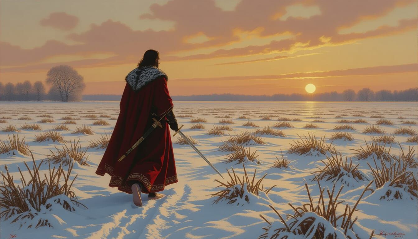 Barren Winter Field: Nobleman in Classical Oil Painting Styl...