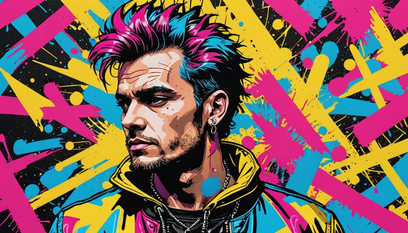 Vibrant 80s Punk Portrait in Pop Art Style