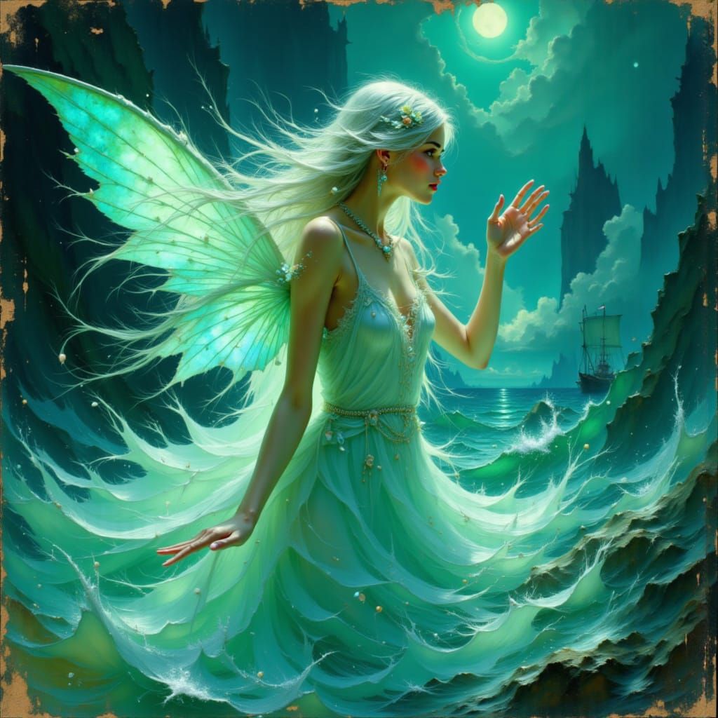 Ethereal Fairy Sings Over Moonlit Sea