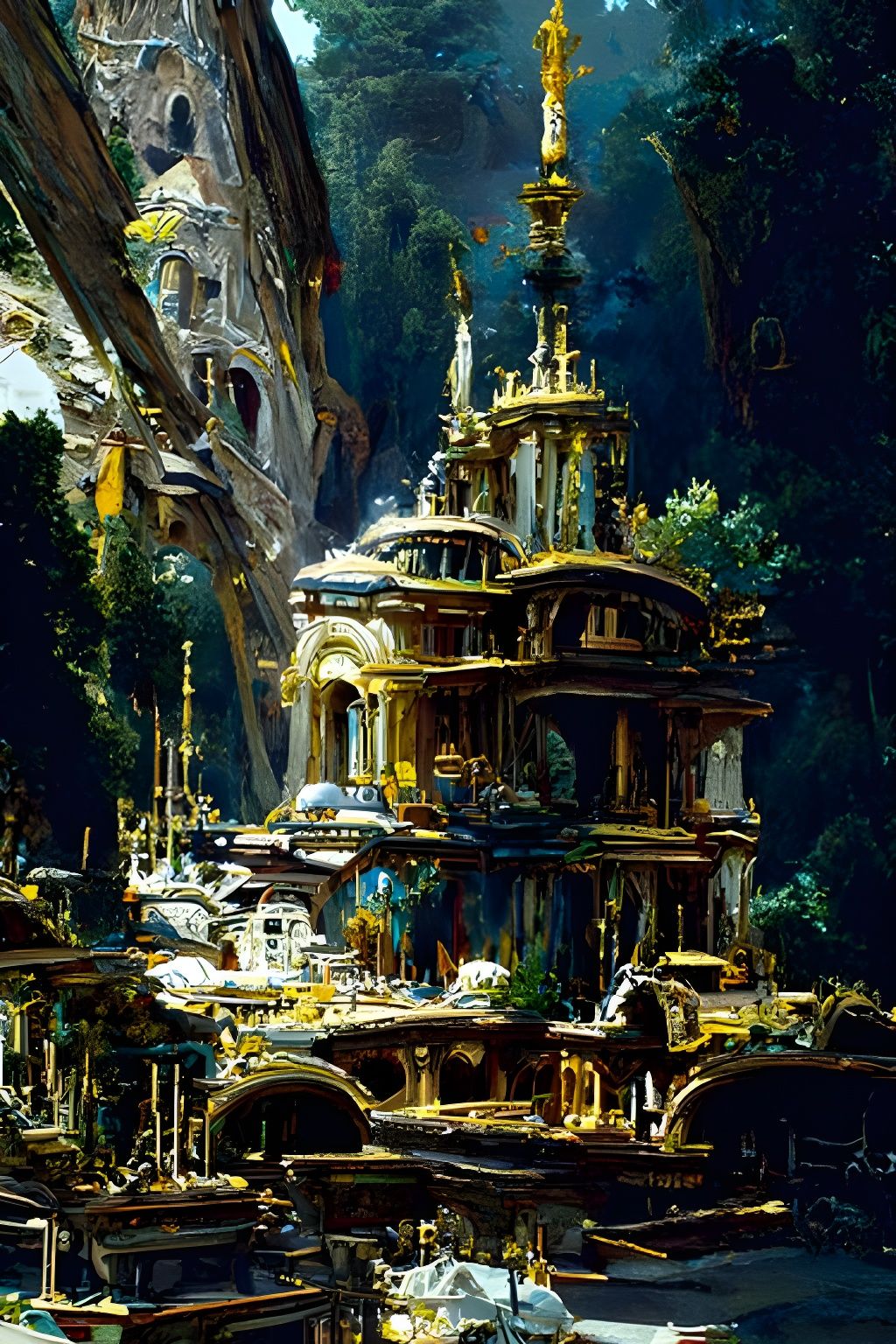 Gilded Alien Architecture in Cosmic Dreamscape