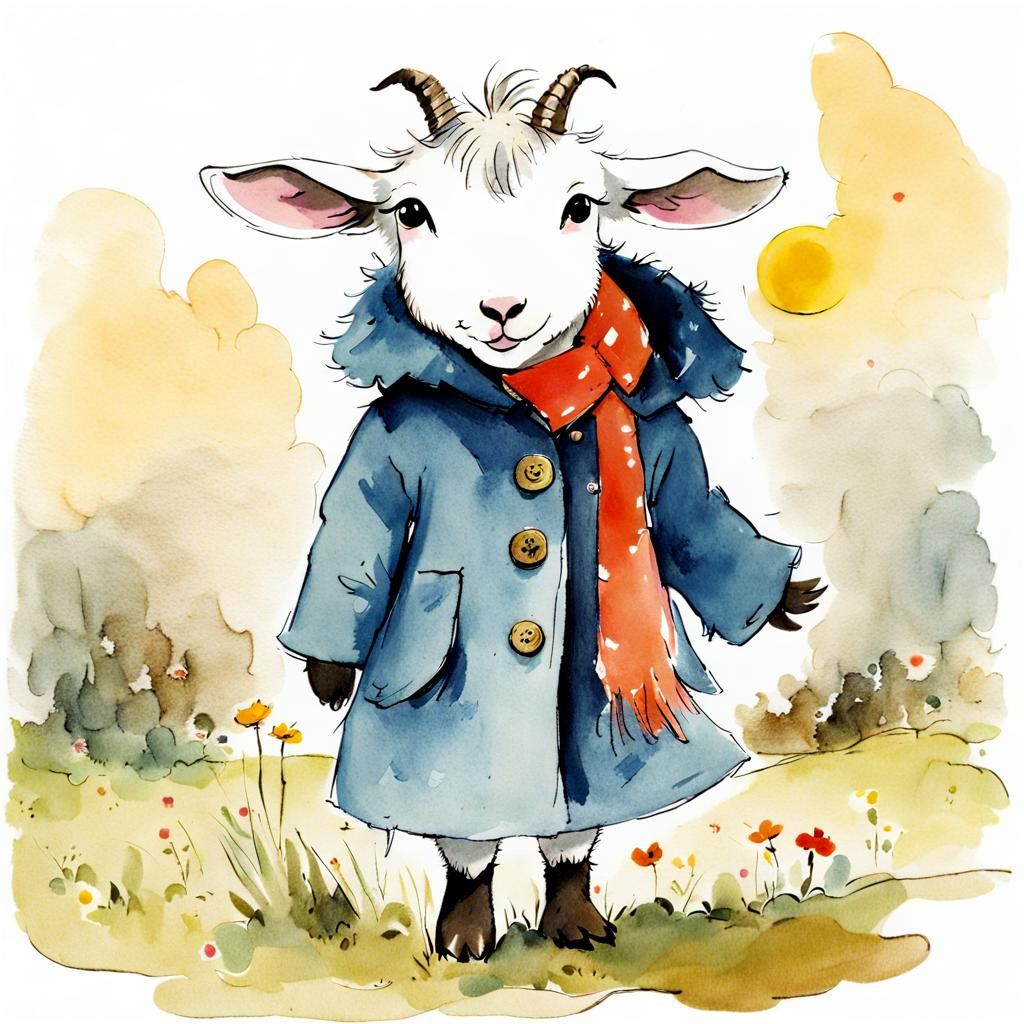 Chibi Goat Girl Illustration in Quentin Blake Style