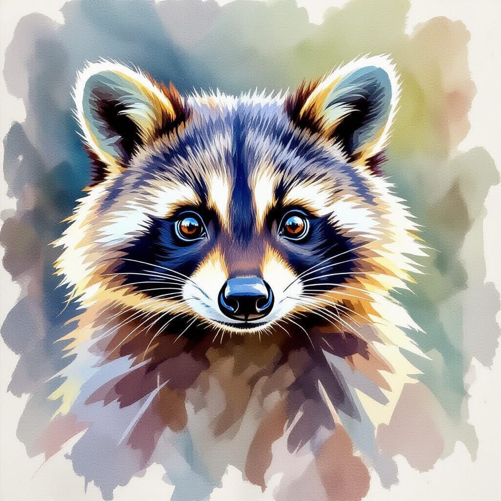 Watercolor Raccoon With Expressive Strokes