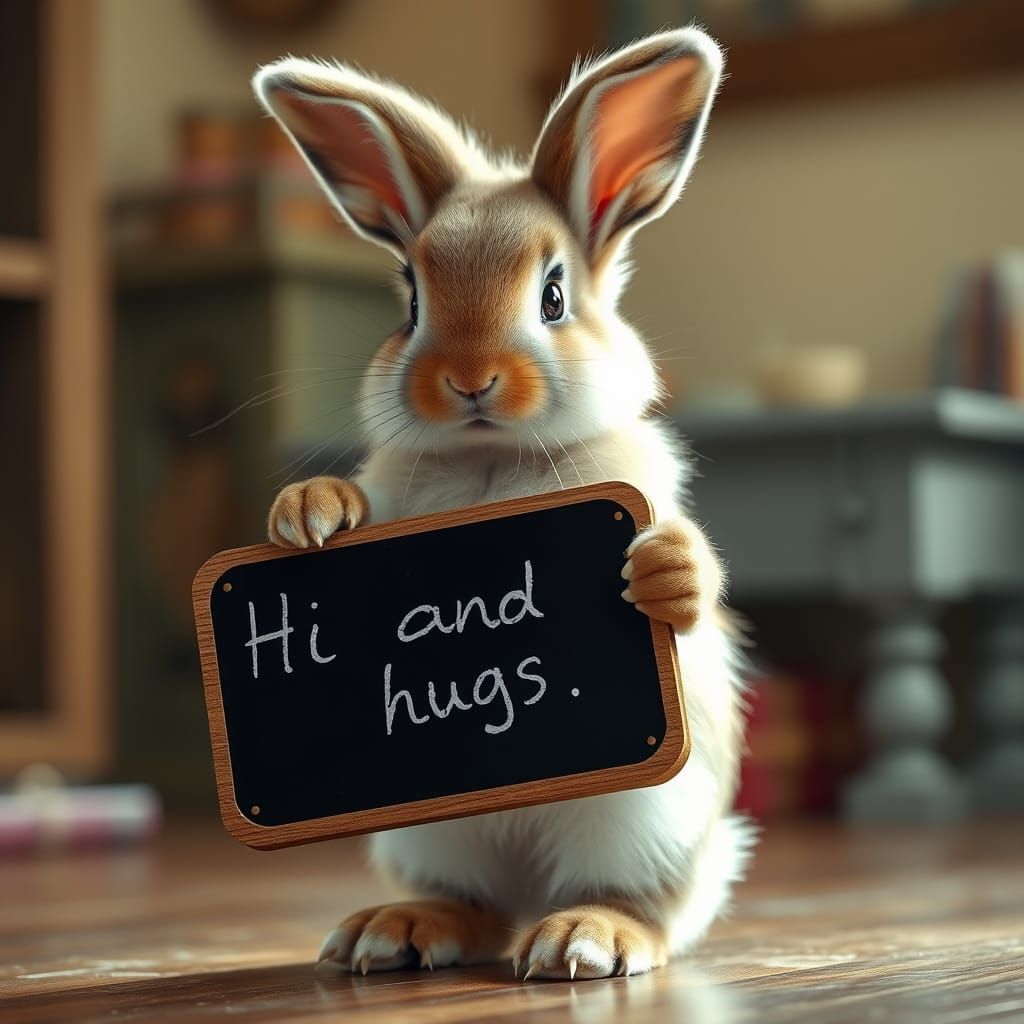 Adorable Bunny with Chalkboard, Photorealistic Style