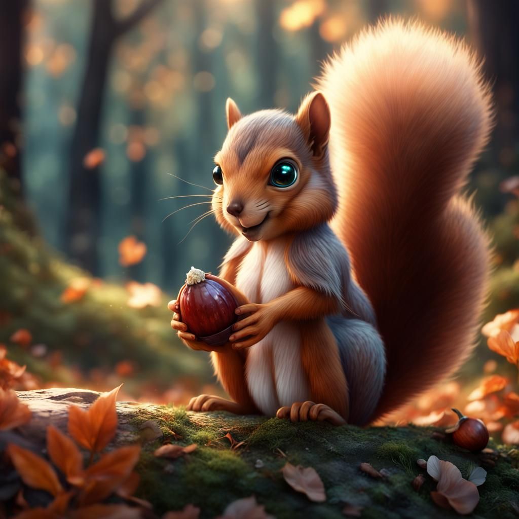 Squirrel and Anime Girl: Detailed Digital Art