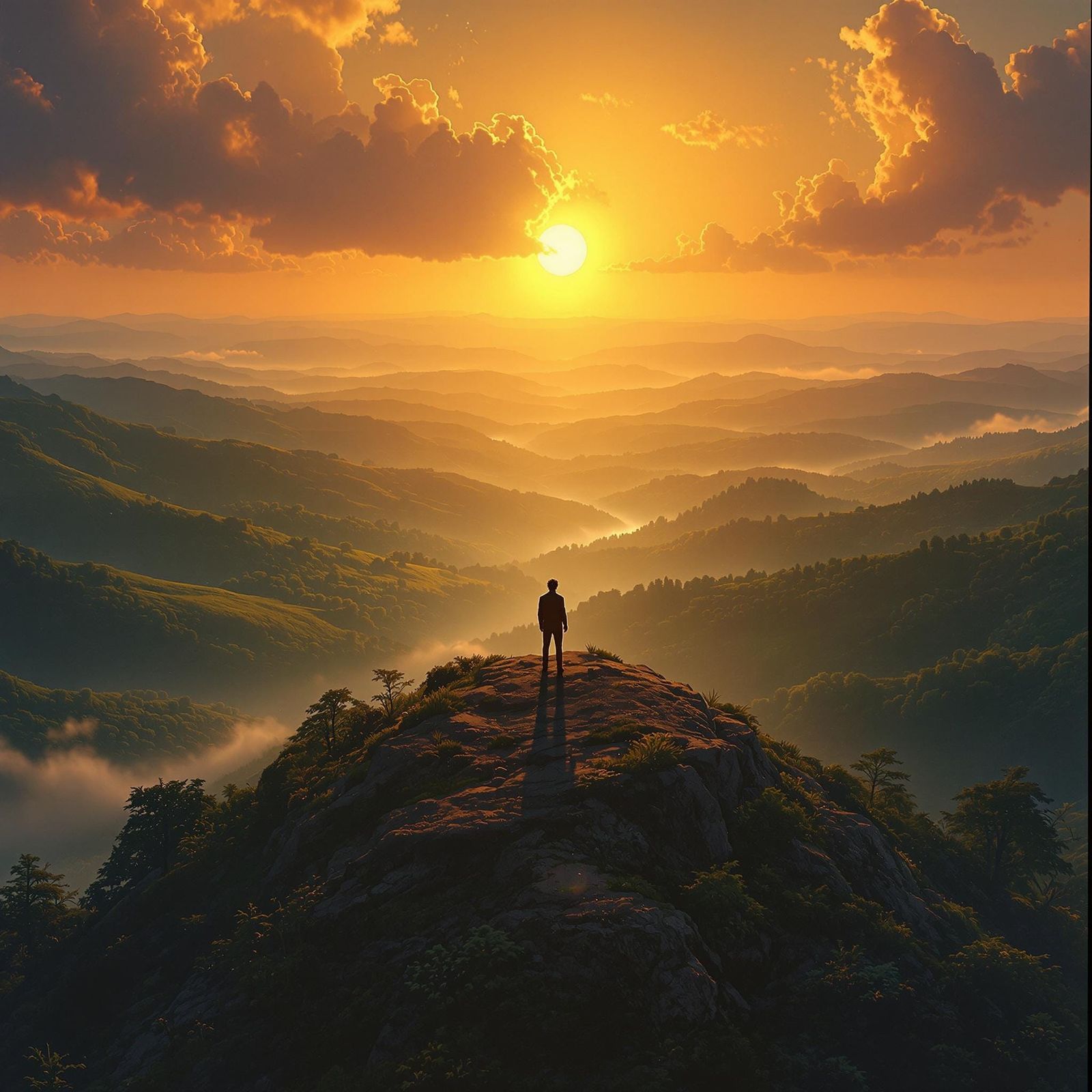 Serenity's Maestro in a Golden Landscape