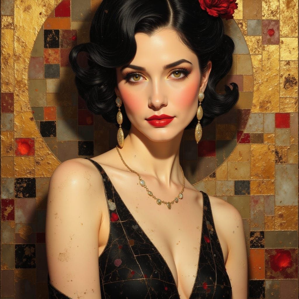 Art Deco Flapper Portrait in Oil Painting Style