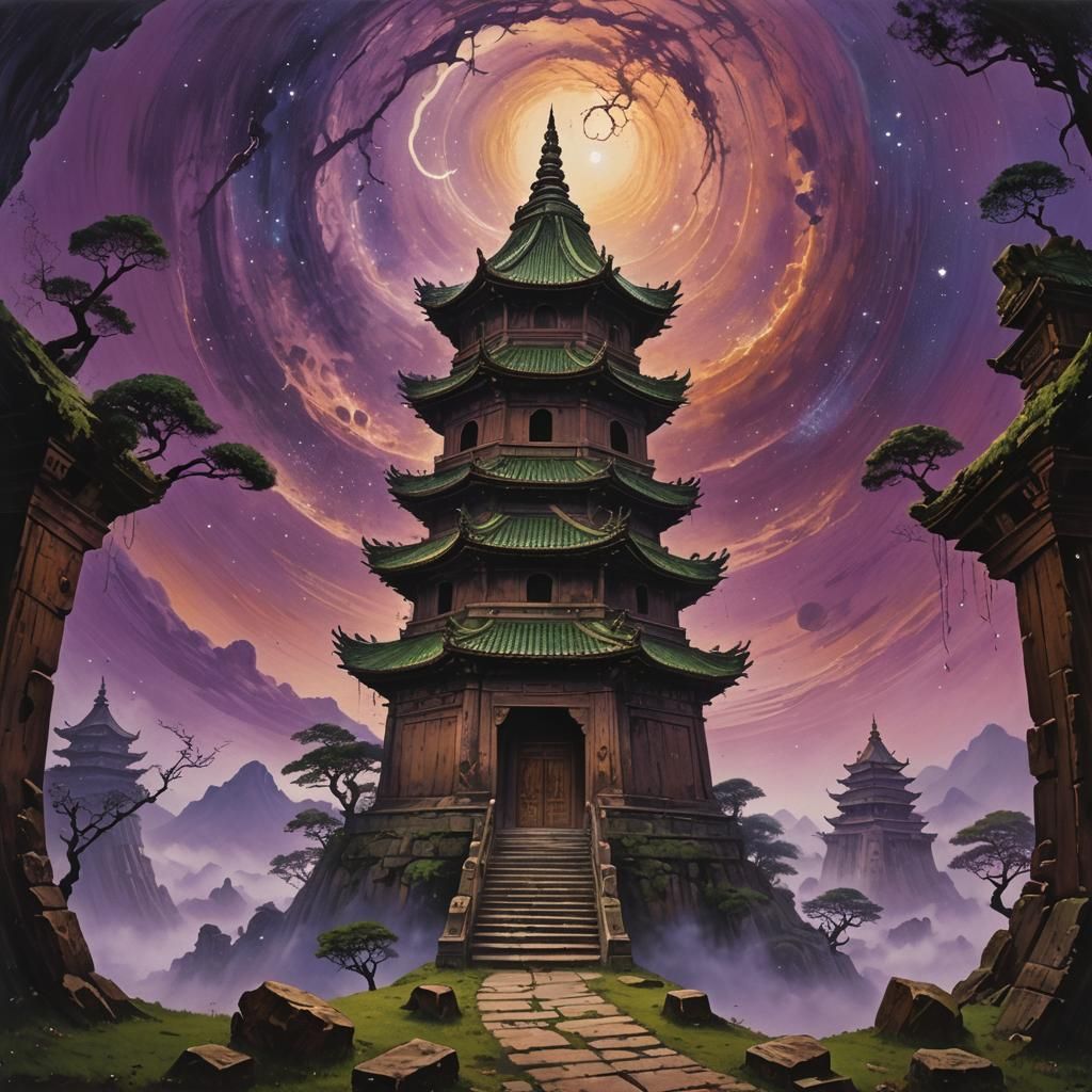 Cosmic Shaolin Temple in Dreamy Digital Art