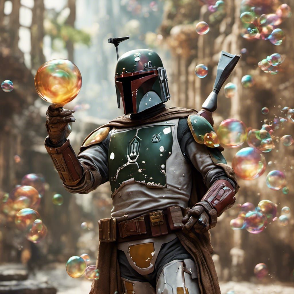 Boba Fett as Harry Potter Blowing Bubbles