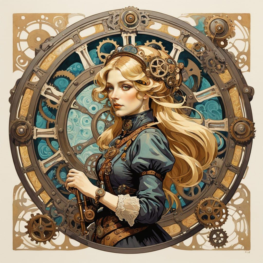Steampunk Goddess in Art Nouveau Splendor