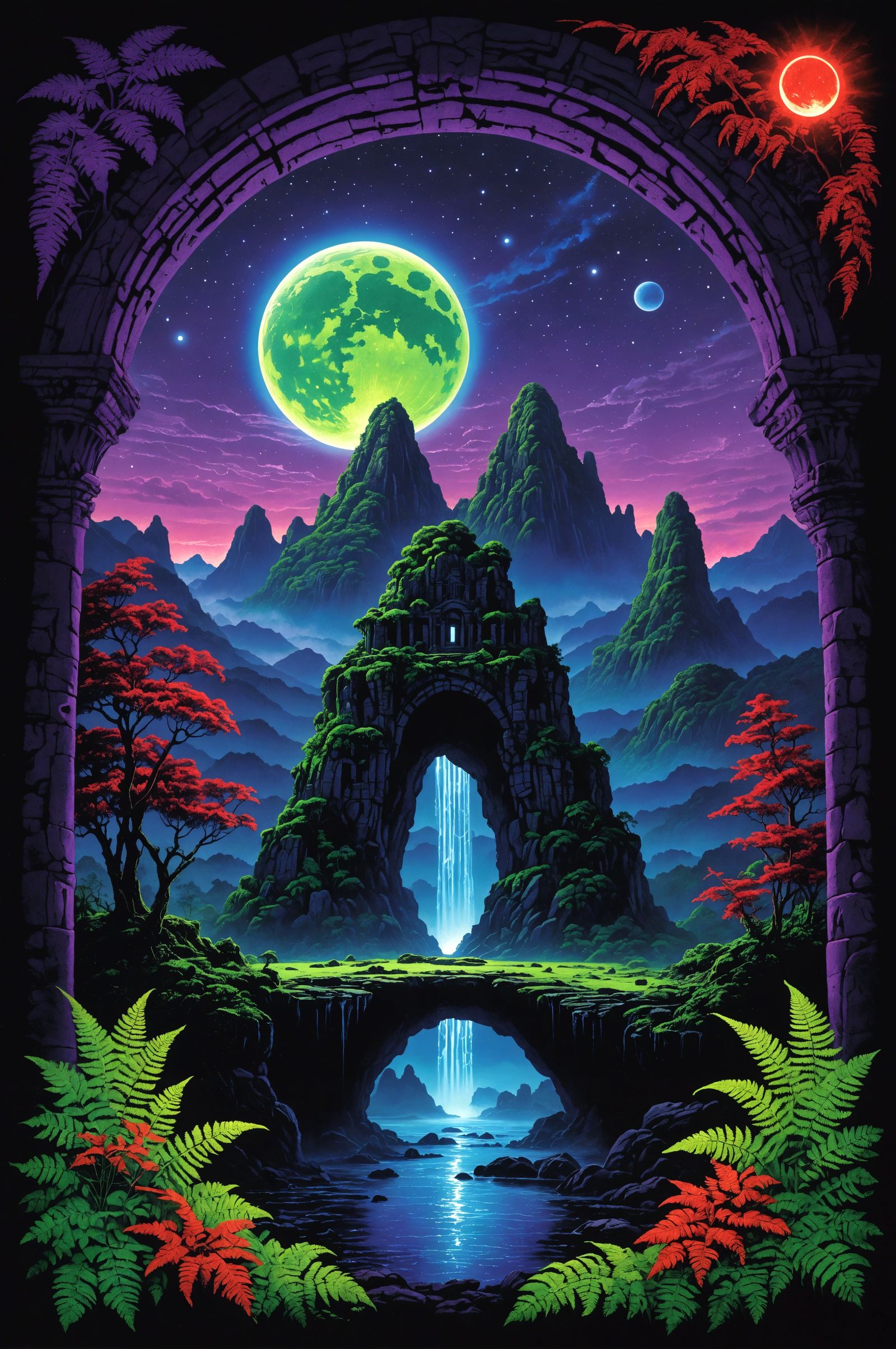 Black Light Art: Flying Island in Night Sky