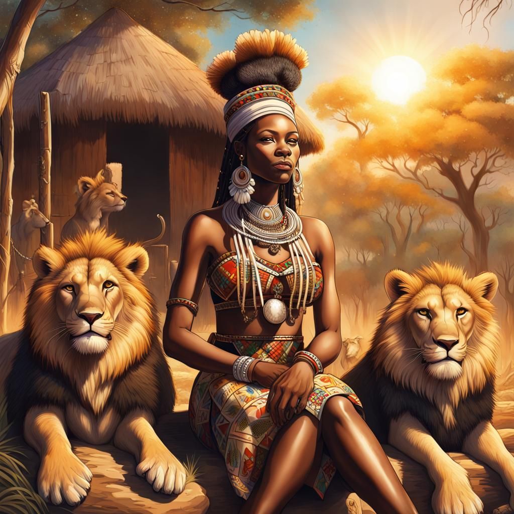 Zulu princess dressed in her traditional costume and adorned...