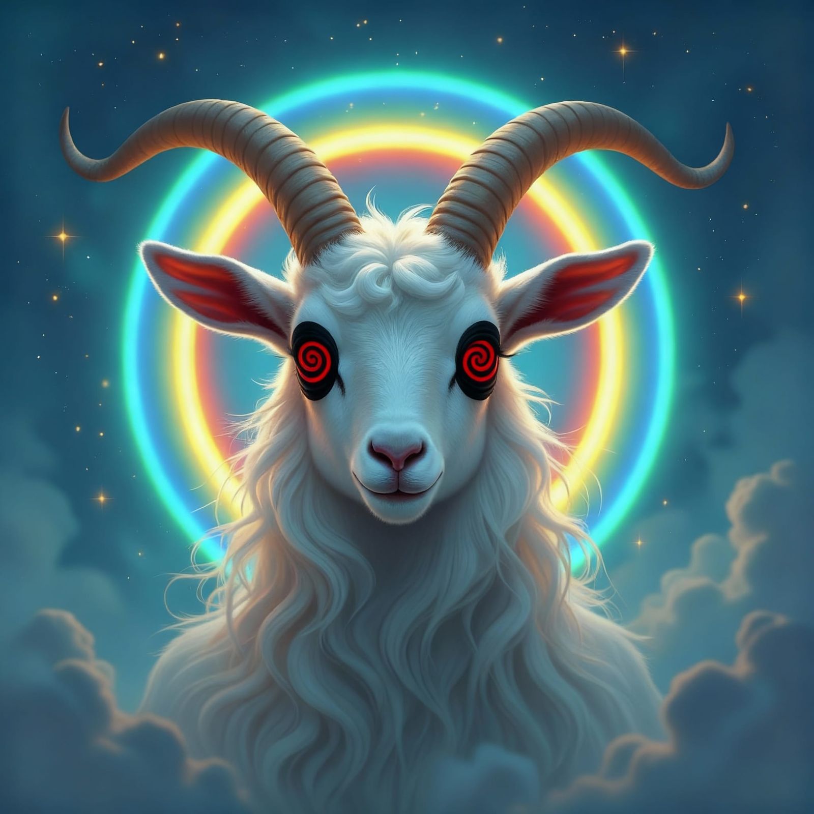 Hypnotic Goat Lady with Colorful Eyes