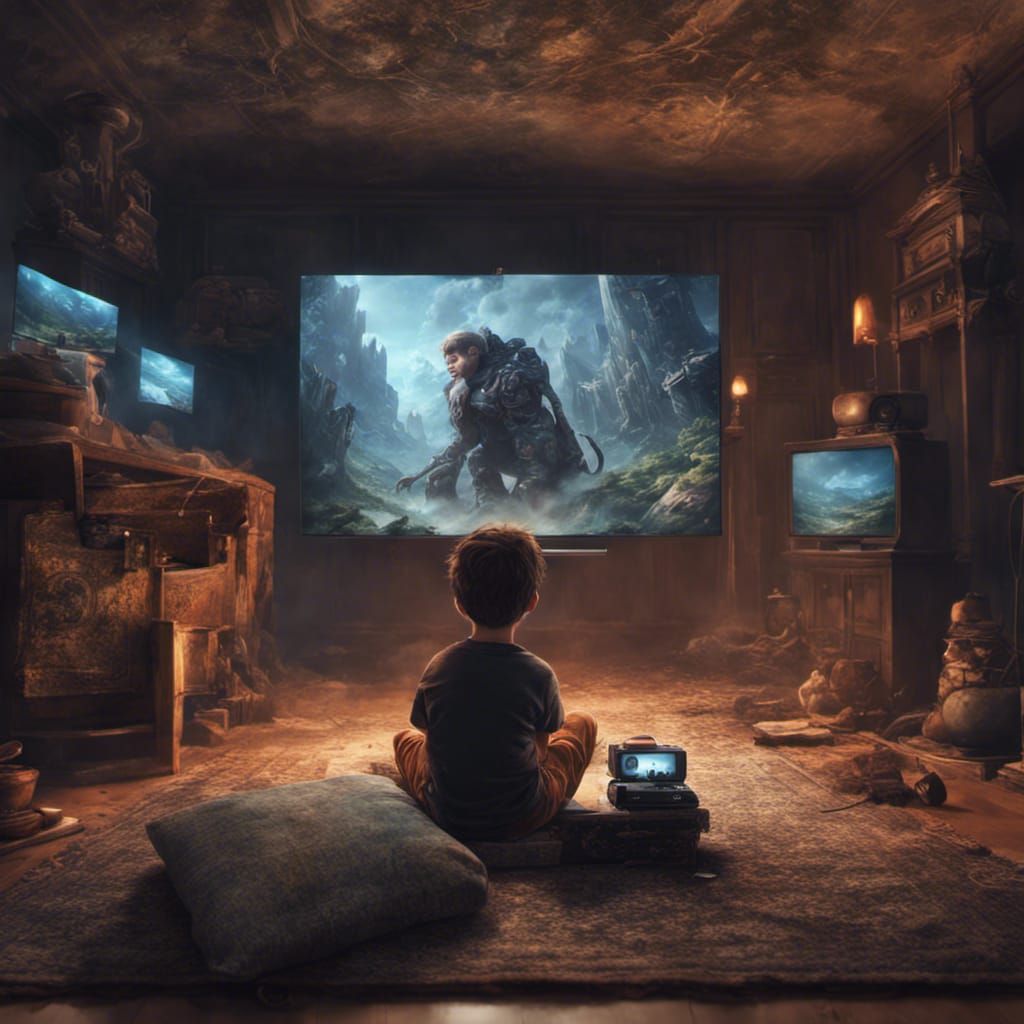Boy Playing Video Games: Cinematic Digital Art