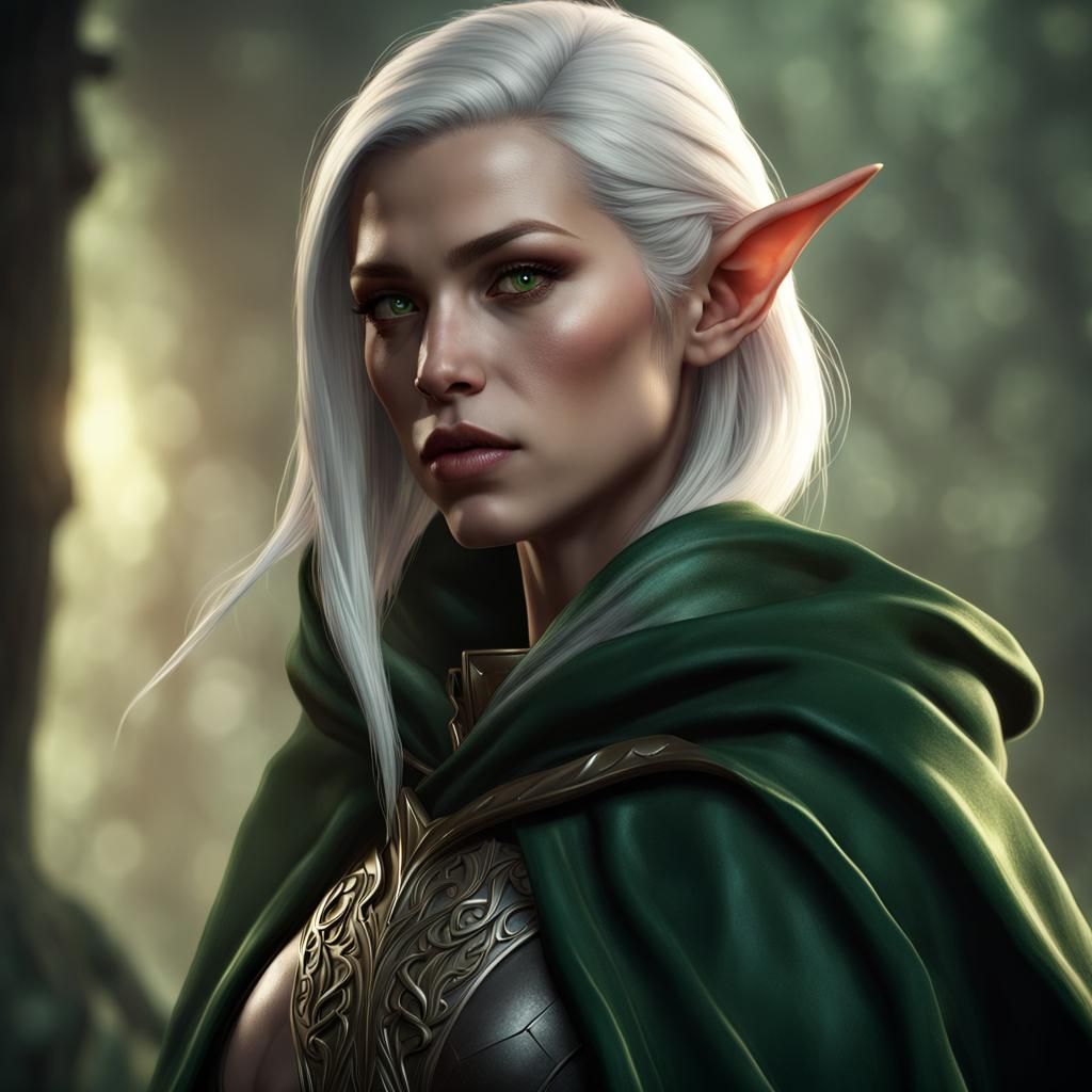 Female Elf Ranger in Detailed Matte Painting