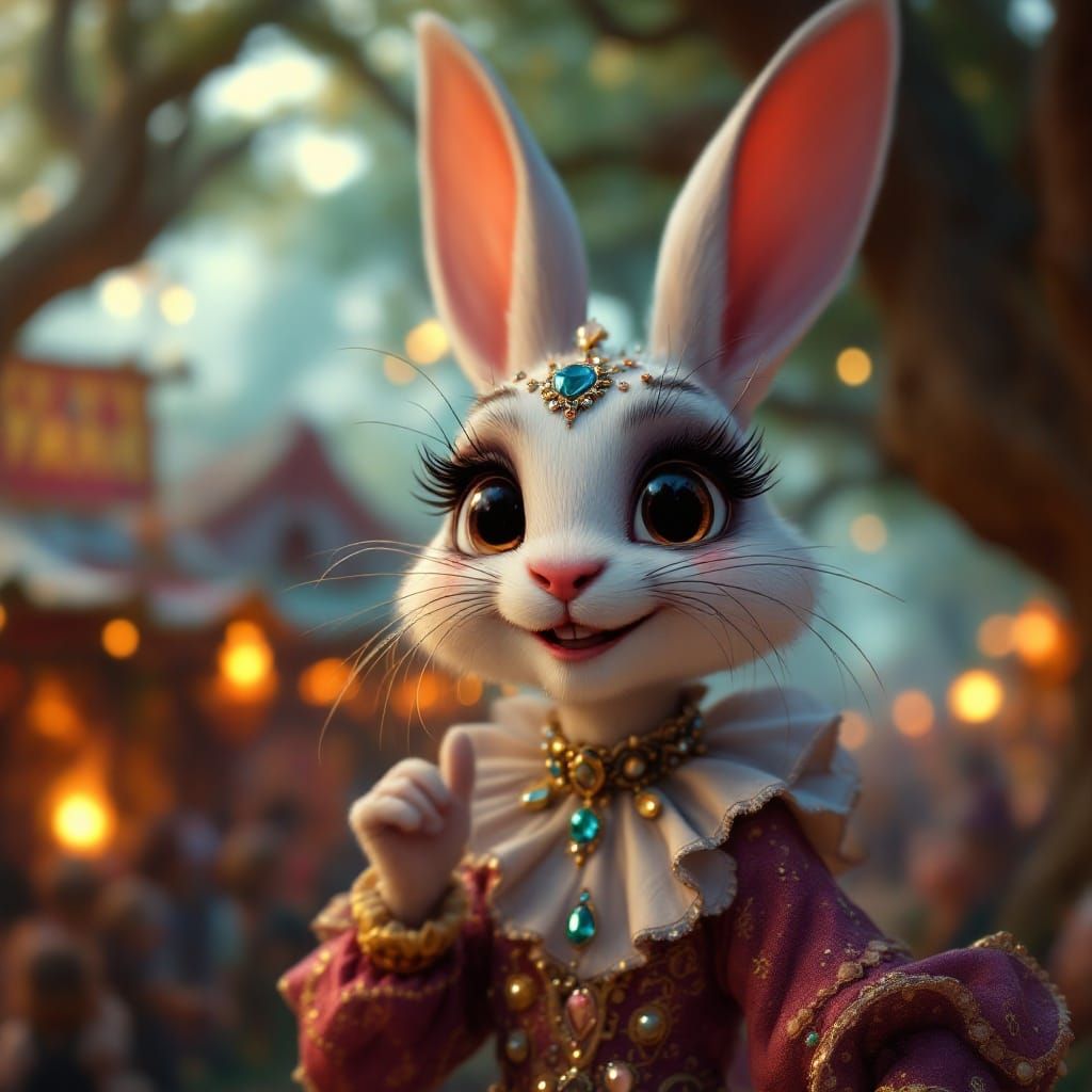 Whimsical Jester Rabbit Entertains at Enchanted Animal Fair