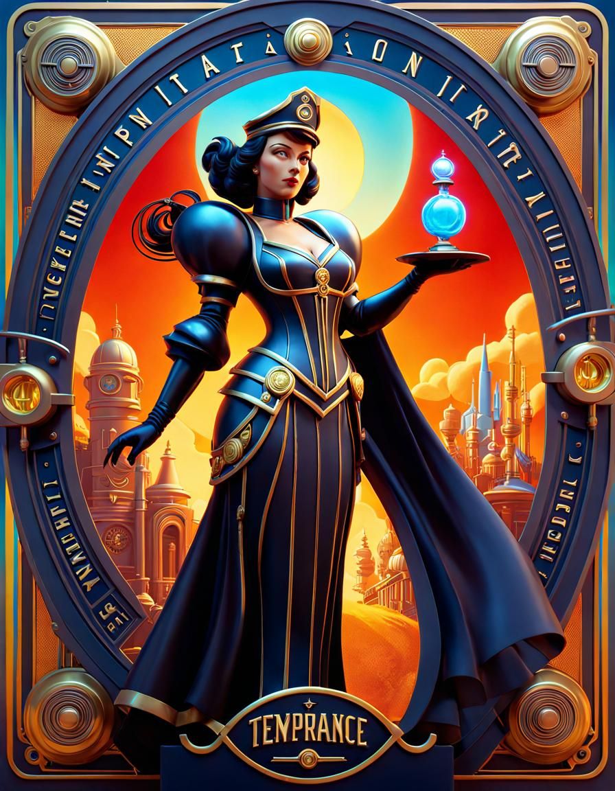 Dieselpunk Temperance Tarot Card in 3D