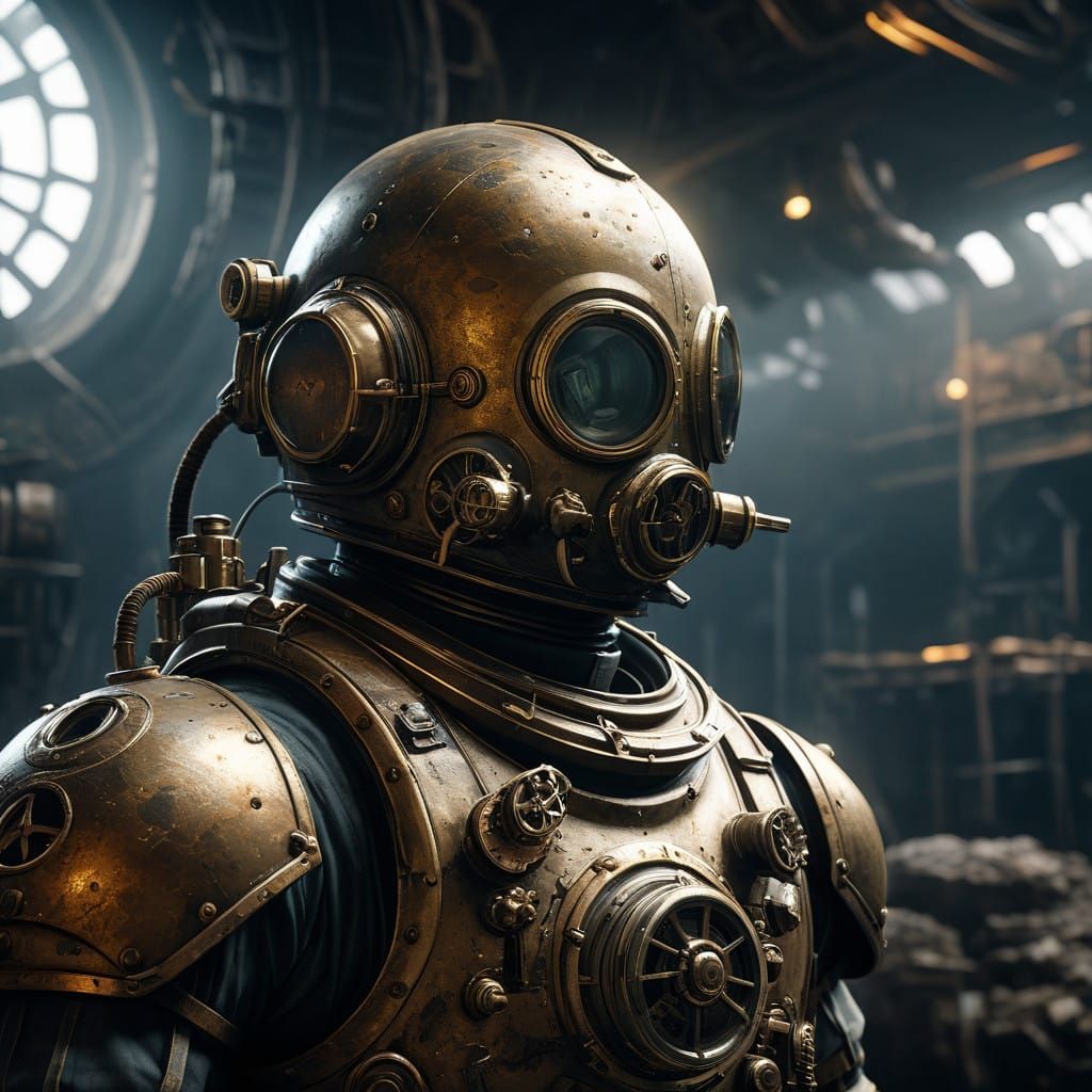 Steampunk Lunar Explorer in a Desolate Atmosphere