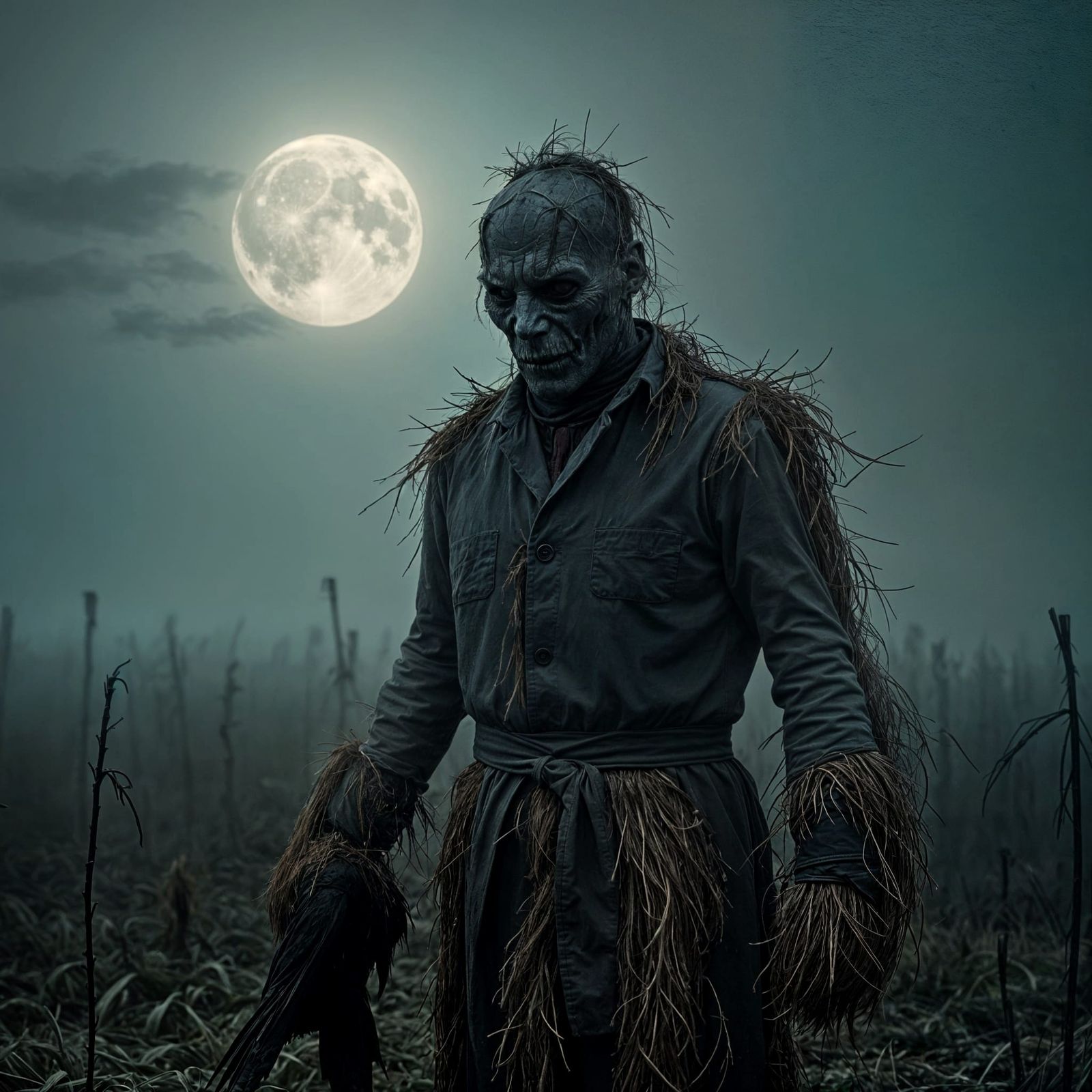 Evil Assassin Scarecrow with Dead Crow: 3D Digital Art