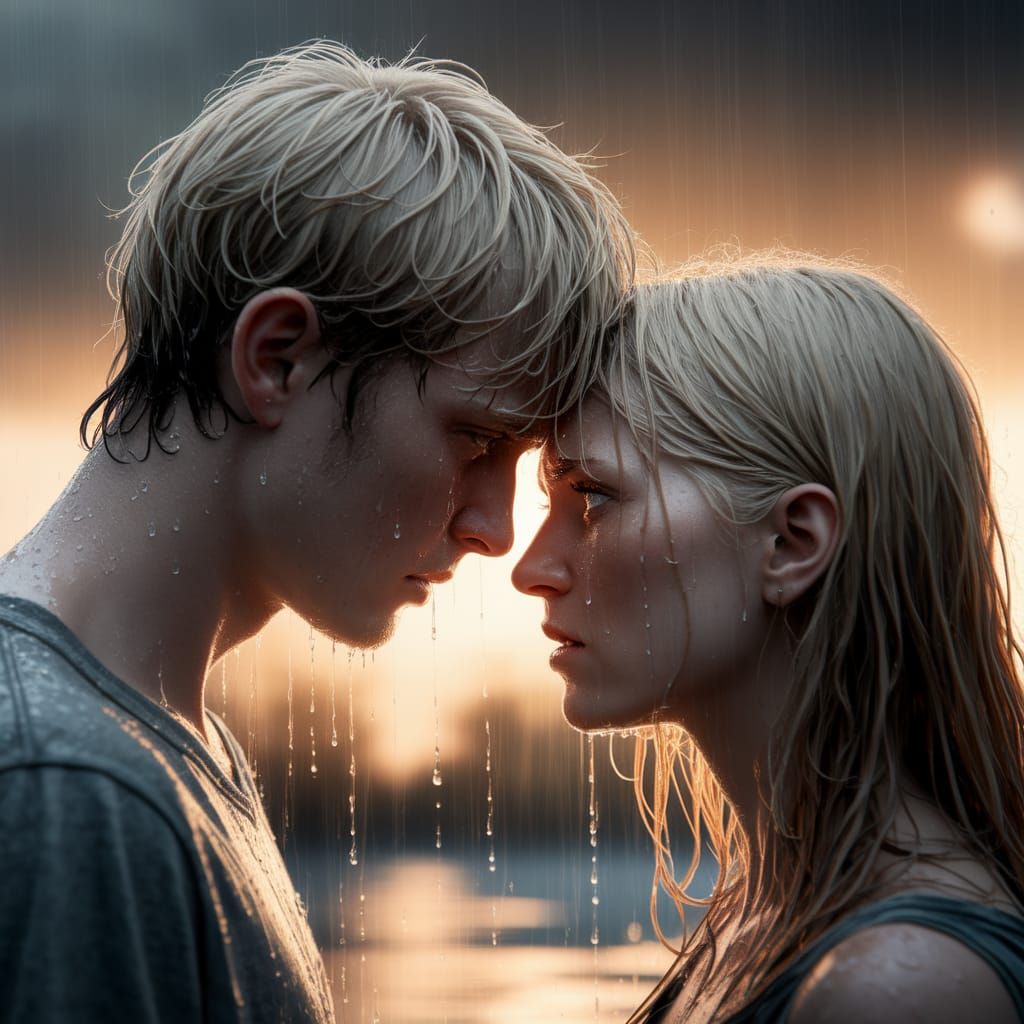Intimate Close-Up of Couple in Stormy Rain
