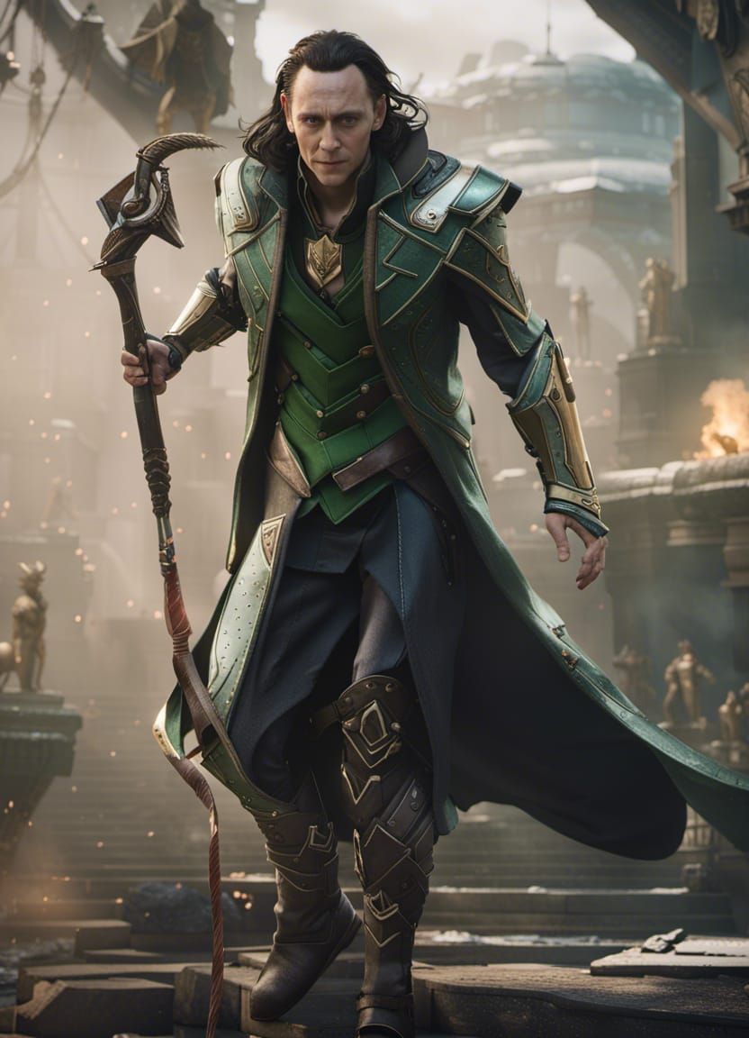 Hyperrealistic Loki Wielding Weapon in 3D