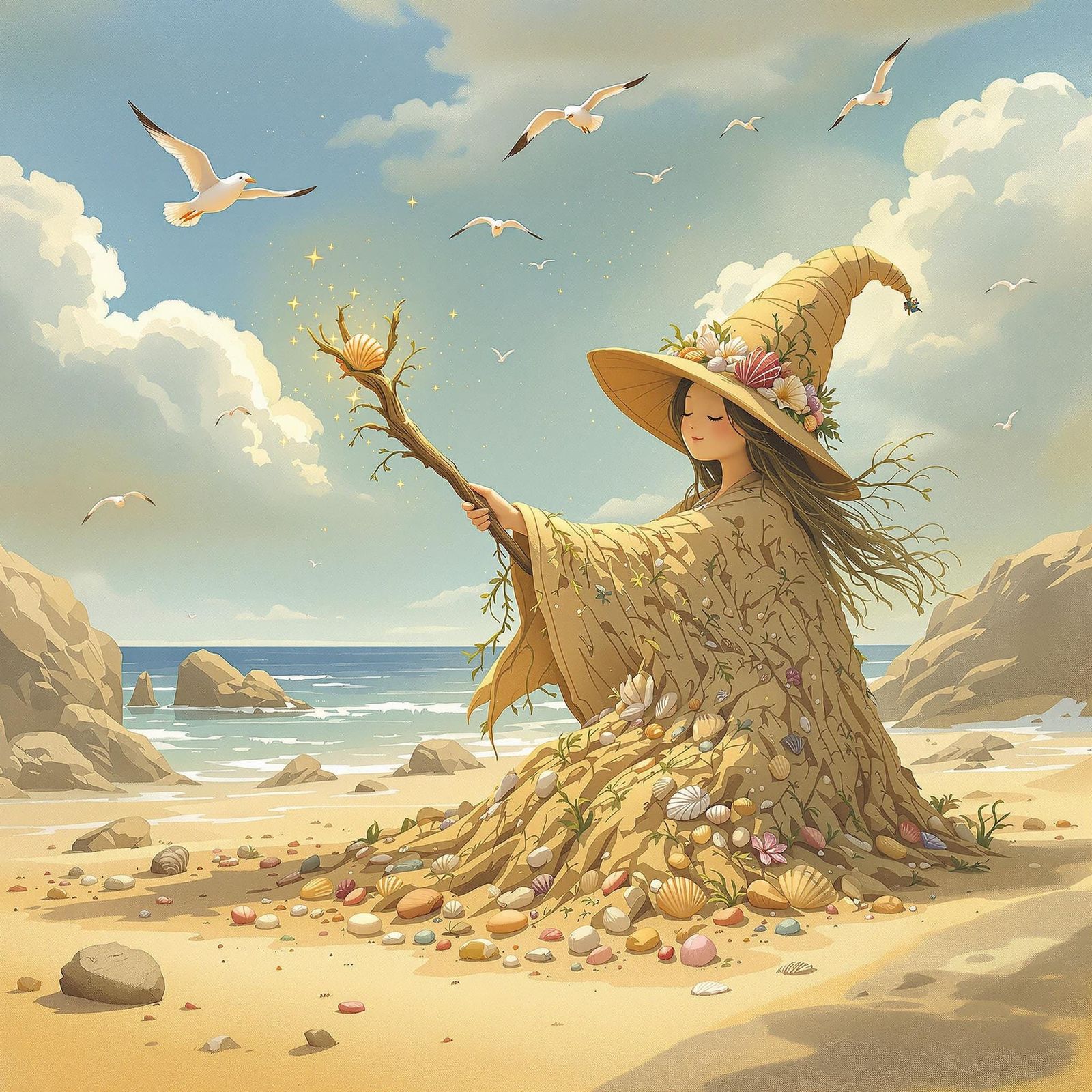 Whimsical Sand Witch Sculpts Beach Magic