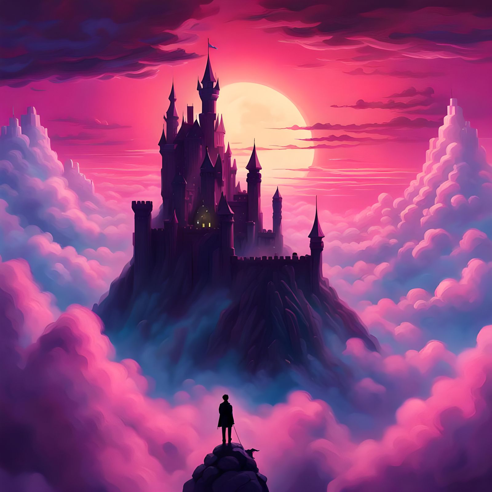Synthwave Giant's Castle Looms Above Jack