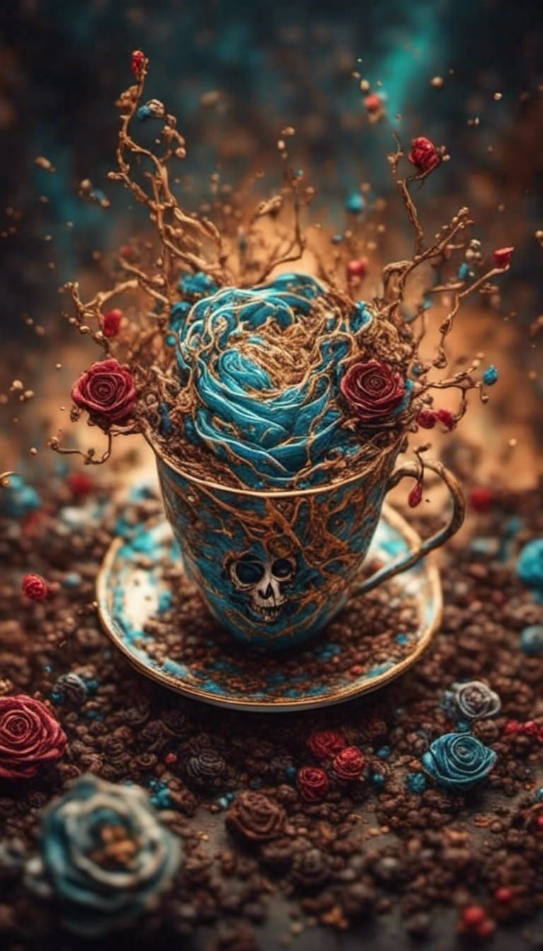 World in Coffee Cup: 3D Golden Rendering